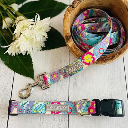 Lucky Love Dog Collars, Vivid Flower Pattern Dog Collars for Medium Female Dogs, Spring & Summer Floral Themed Print, Caroline, Medium