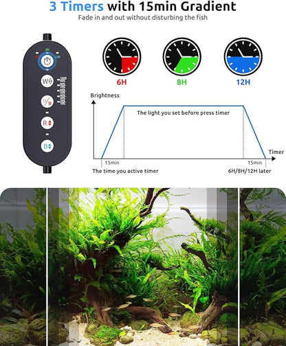 SEAOURA Full Spectrum Aquarium Light for 36-42in Freshwater Tank, LED Lights for Plant Growth, 6H/8H/12H Timer, WRB 3 Channel Customizable, 10 Brightness & 11 Colors, Adjustable Bracket - 36W