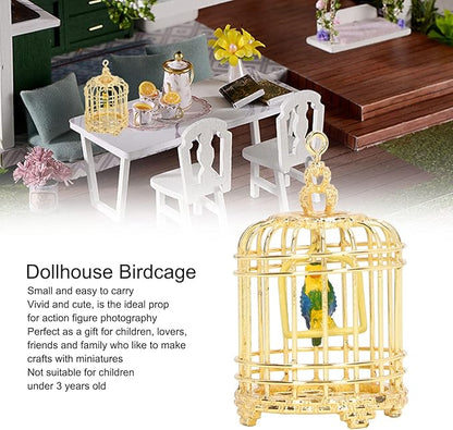 Bird Cage Decor, 1:12 Dollhouse Accessory Metal Small Bird Cage, 5.7x3.5x3.5cm Gold Mini Birdcage for 1/12 or 1/6 Scale Dollhouses