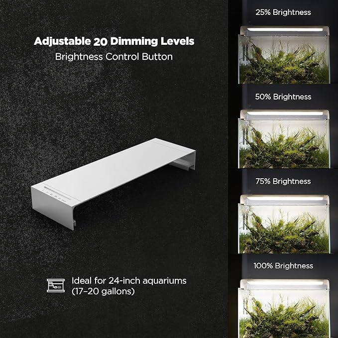 ONF Flat One+ 24 Inch 24/7 Cycle Aquarium Light, Yellow White Full Spectrum Colorfull LED Light, Fish Tank Light Brightness Dimmable & Color Temperature APP Controlled, Sunrise & Sunset Hood Style