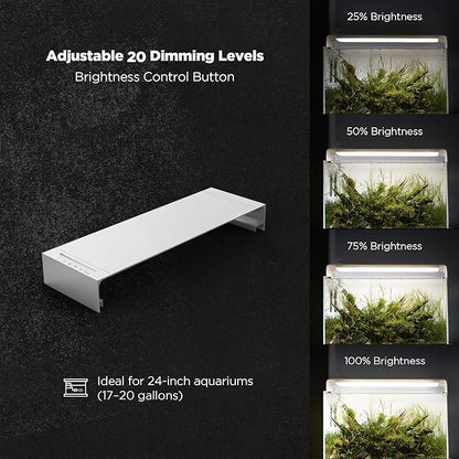 ONF Flat One+ 24 Inch 24/7 Cycle Aquarium Light, Yellow White Full Spectrum Colorfull LED Light, Fish Tank Light Brightness Dimmable & Color Temperature APP Controlled, Sunrise & Sunset Hood Style