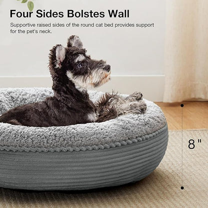 Love's cabin Round Donut Cat and Dog Cushion Bed, 25in Pet Bed for Small or Medium Dogs, Anti-Slip & Water-Resistant Bottom, Soft Durable Fabric Pet Beds, Washable Calming Cat Bed Stripe