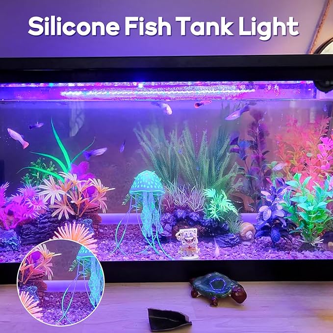 Submersible Fish Tank Aquarium Light: Underwater Fish Tank Light RGB Color Changing Brightness Adjustable - Silicone Led Aquarium Light with Remote and Suction for 20inch Aquarium Decorations