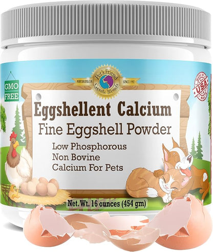 Calcium for Dogs and Cats - Fine Eggshell Powder - Strong Hip & Joint Supplement for Dogs and Cats- Dietary Supplement - No Additives - Pet's Friend Eggshellent Calcium 16oz