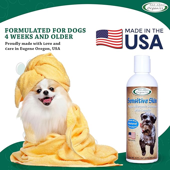 Dog Shampoo for Sensitive Skin - Lanolin-Enriched Formula - pH Balanced to Support Natural Oils - Light Citrus Scent - Suitable for All Dogs - Moisturizes and Softens Coats - 8 oz
