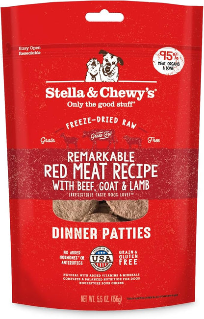 Stella & Chewy's Freeze Dried Raw Dinner Patties  Grain Free Dog Food, Protein Rich Remarkable Red Meat Recipe  5.5 oz Bag