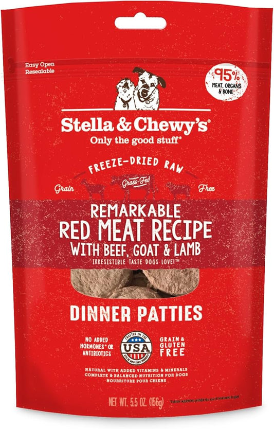Stella & Chewy's Freeze Dried Raw Dinner Patties  Grain Free Dog Food, Protein Rich Remarkable Red Meat Recipe  5.5 oz Bag