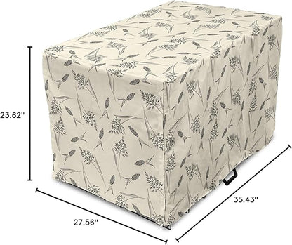 Ambesonne Boho Dog Crate Cover, Botanical Themed Delicate Pastel Pattern with Natural Field Herbs Print, Easy to Use Pet Kennel Cover for Medium Large Dogs, 36 Inch, Cream Charcoal