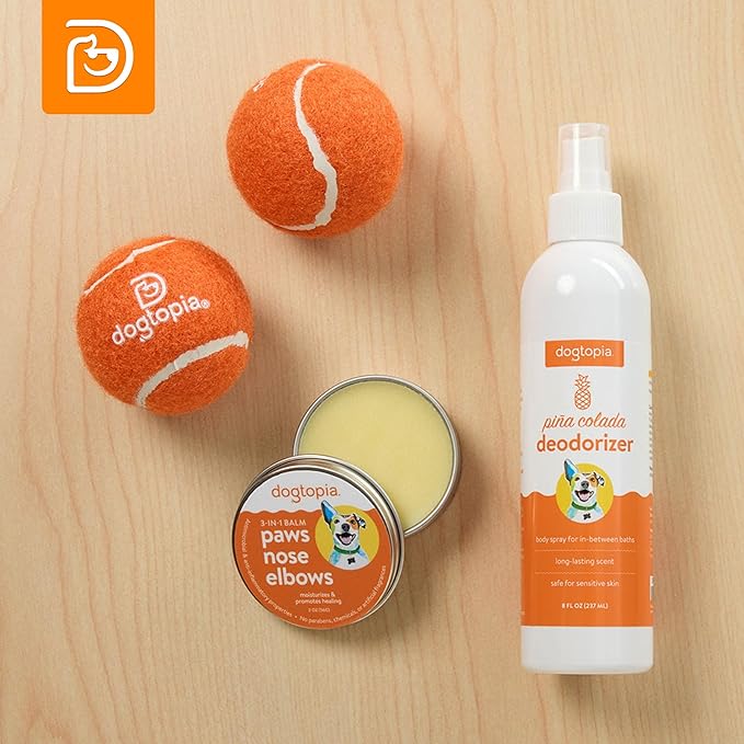 3-in-1 Paw Balm & Deodorizer Spray - Between Baths Bundle for Pets | Moisturizing Balm for Cracked Skin (2oz) & Long-Lasting Piña Colada Odor Eliminator (8oz) for Dogs & Cats