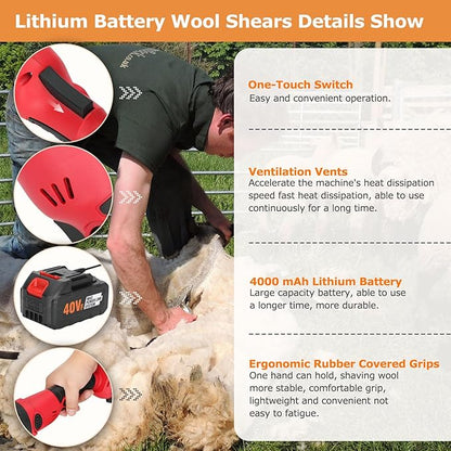 21V Cordless Electric Professional Sheep Shears, Rechargeable Sheep Clippers Cordless, Heavy Duty Animal Grooming Clippers for Sheep, Goats, Cattle and Other Farm Livestock(2 Lithium Batteries)