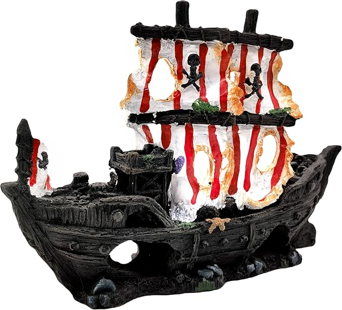 M2cbridge Antique Roman Column Ruins European Castle Aquarium Decorations Fish Tank Hideout Rocks (Striped Pirate Shipwreck)