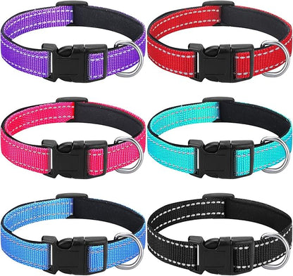 6 Pcs Reflective Dog Collar Soft Padded Breathable Adjustable Nylon Pet Collar with Safety Locking Buckle for Dogs Cats Puppy Pets Accessories(Medium,Fresh Color)