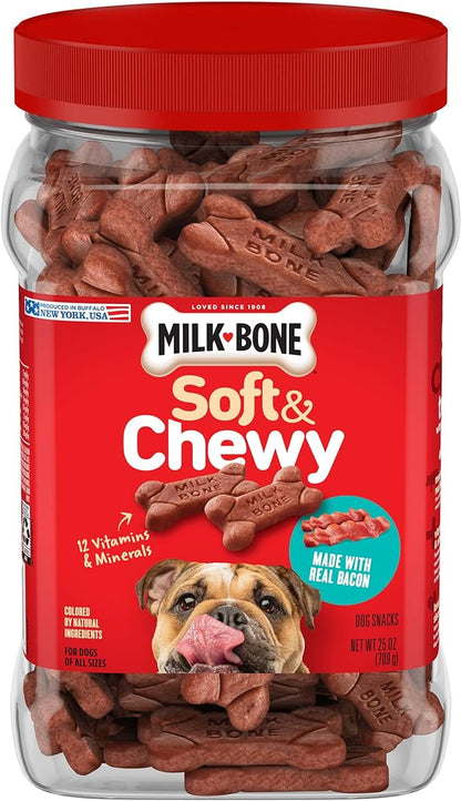 Milk-Bone Soft & Chewy Dog Treats Bundle: Chicken Recipe 25 Ounce + Real Bacon 25 Ounce