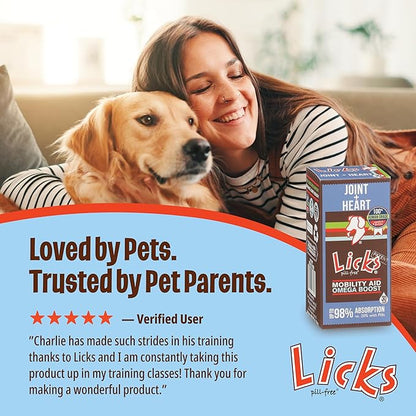 Licks - Dog Joint + Heart Supplement - Omega 3 Fish Oil + Glucosamine - LiquiPaks - 30 Use