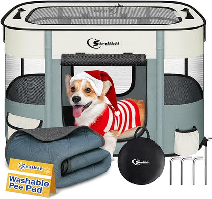 Dog Playpen,Cat Pet Puppy Pen,Portable Playpens for Dogs Indoor Outdoor Travel Camping Use,Foldable Dog Kennel Tent Crate for Rabbit Small Animals with Carrying Case (Grey with Pad, Small)
