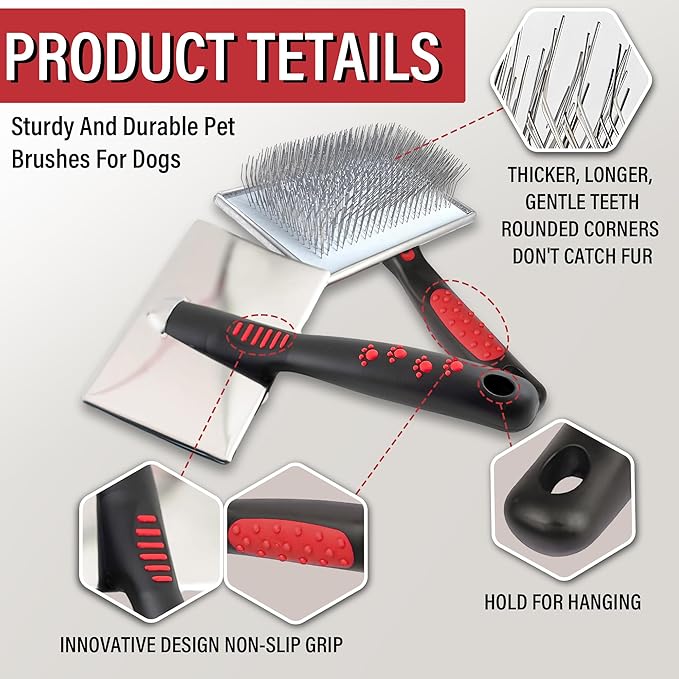 Extra Long Slicker Brush  Dog Brush for Shedding & Grooming, Detangler & Dematting Comb for Long-Haired Dogs, Doodles & Cats, Self-Cleaning Pet Brush (Style)