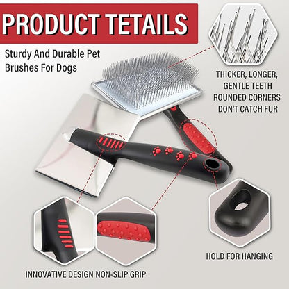 Extra Long Slicker Brush  Dog Brush for Shedding & Grooming, Detangler & Dematting Comb for Long-Haired Dogs, Doodles & Cats, Self-Cleaning Pet Brush (Style)