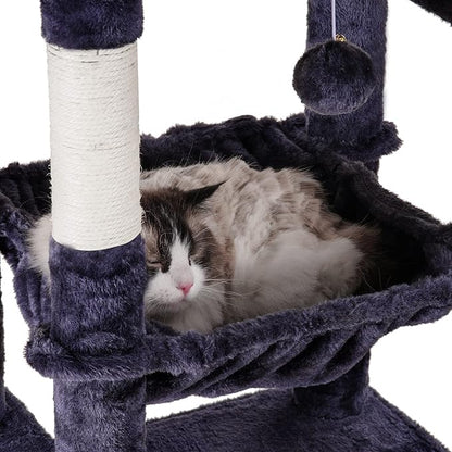 Heybly Cat Tree for Large Cats 20 lbs Heavy Duty,69 inches XXL Cat Tower for Indoor Cats,Multi-Level Furniture Condo with Big Padded Plush Perch,Cozy Basket HCT031G