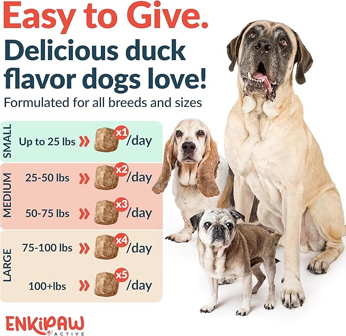 9-in-1 Senior Dog Multivitamin for Joints, Digestion & Immunity with Probiotics, Colostrum, Omegas, Taurine, Minerals –120 Tasty Duck Chews - Allergen Free - Made in USA