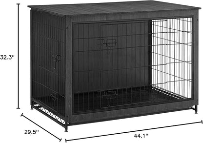 Feandrea Dog Crate Furniture, 44.1" Side End Table, Modern Kennel for Dogs Indoor up to 80 lb, Heavy-Duty Dog Cage with Multi-Purpose Removable Tray, Double-Door Dog House, Ink Black UPFC004B01