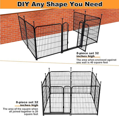 32 in(H) Decorative Garden Fence with Gate, 8 Panels Total 17.7 Ft(L) Heavy Duty Iron Animal Barrier Fence for Yard,Suitable for Indoor Pet Or Outdoor Dog Fencing, Garden Border Fence
