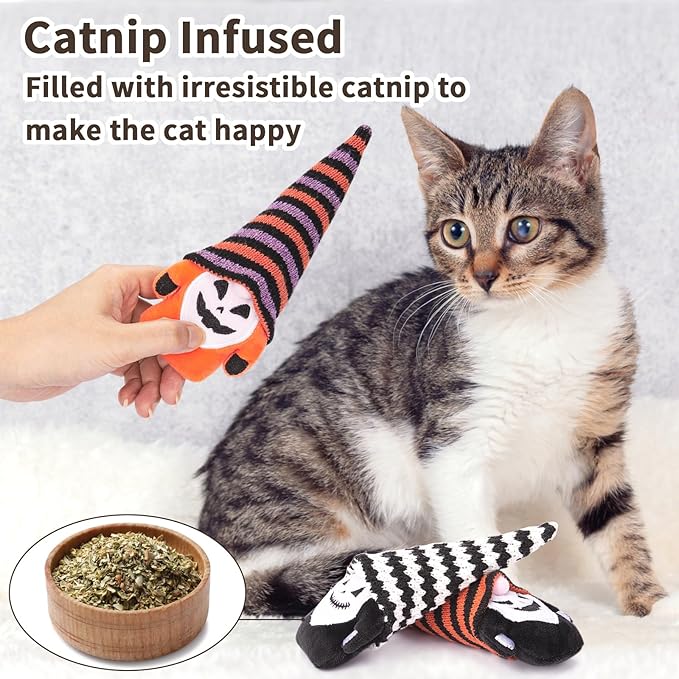 Retro Shaw Cat Toys, Halloween Gnomes 3Pcs, Crinkle Sound Catnip Toys for Indoor Cats Kitten, Interactive Cat Nip Chew Kitty Kicker Toy for All Pet Breeds