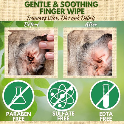 EcoBark Premium Dog Ear Cleaner Finger Wipes- Advanced Ear Finger Wipes for Dogs with Aloe Vera & Chamomile - Gentle Otic -Coconut Scent - Soothe Dog Ear Itching - Cleanse Away Dirt and Debris