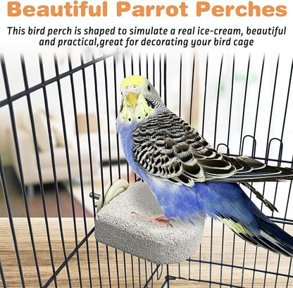 PINVNBY 8 PCS Bird Perch Bird Beak Grinding Stone Calcium Mineral Parrot Perch Foot Claws Trimmer Chew Toy Cage Accessories for Small Medium Budgie Cockatiel Conure Lovebird Finch