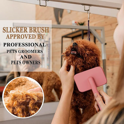 Dog Brushes for Poodle,Doodle,Goldendoodle,Labradoodle Coats Best Slicker Brush for Dogs Thick Long Curly Hair Shedding,Detangles,Fluffy Grooming Soft Long Pin Slicker Brush Dematting(Large)