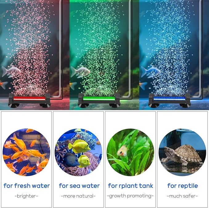 Fish Tank Bubbler Light for Aquarium: 2-in-1 Aquarium Grow Light with APP & Remote Control for Aquatic Pet Enthusiasts - RGB Changing Fish Lamp for 2-5 Gollon Freshwater Saltwater Tank Decor
