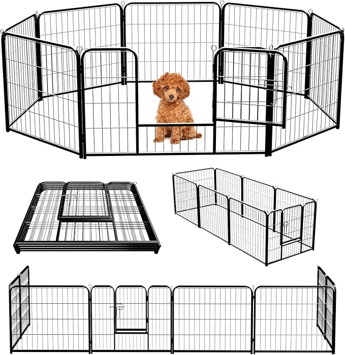 Dog Playpen with Door, Dog Fence for Outdoor & Indoor, 8 Panels 24 inch Height, Black