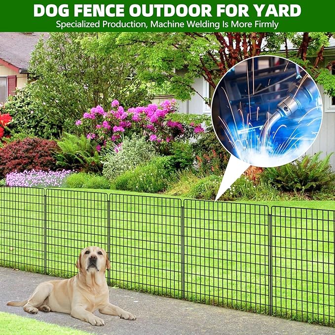 10 Panels Dog Fence Outdoor for Yard, 36 in(H) X 25 ft(L) Decorative Garden Fence Rustproof No Dig Animal Barrier Fencing Metal Wire Panel Border Patio Rabbits Ground Stakes Fencing