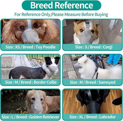 Dog Muzzle - Soft Mesh Muzzle for Small Medium Large Dogs Labrador German Shepherd - Adjustable Puppy Muzzles for Scavenging Biting Licking and Chewing - Allows Panting and Drinking (GreyXL)