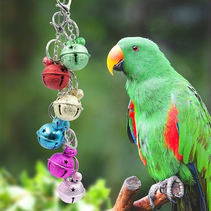 Oooct Bird Swing Bells Toys, Colorful Parrot Metal Bells, Hanging Bird Chewing Toys, Bird Cage Accessories, Suitable for Small to Medium Birds Budgie Lovebirds Conures Parakeets Cockatiels