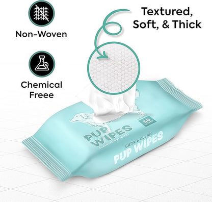 Bark & Clean Dry Dog Wipes, Dog Grooming Supplies - Unscented Non-Woven Dog Cleaning Wipes - Hypoallergenic Dog Wipes for Paws and Butt - Liquid and Chemical Free Pet Wipes - 50