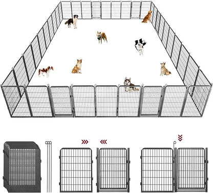 Dog Playpen with Extra Large Door Dog Fence Outdoor for Yard Indoor Dog Pen 40inch 28 Panels Dog Pens Outside Anti-Rust Pet Fence Portable Dog Fence for RV Camping Yard