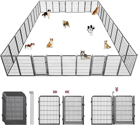 Dog Playpen with Extra Large Door Dog Fence Outdoor for Yard Indoor Dog Pen 40inch 28 Panels Dog Pens Outside Anti-Rust Pet Fence Portable Dog Fence for RV Camping Yard