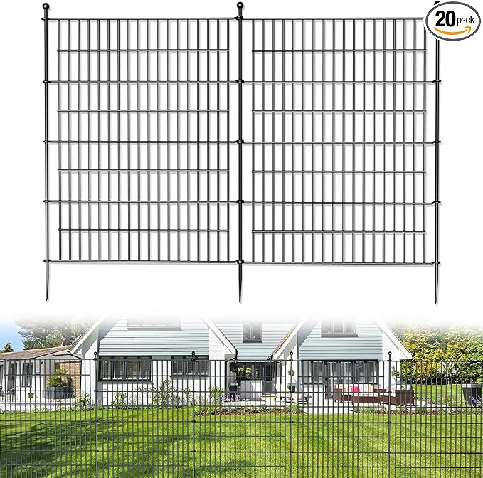 20 Panels No Dig Decorative Outdoor Garden Fence for Yard, 40 in(H) X 47.2 ft(L) Animal Barrier Fencing Rustproof Metal Wire Panel Border for Dog, Rabbits, and Patio Temporary Ground Stakes