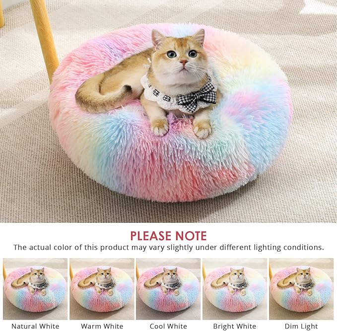 JOLLYVOGUE Dog Beds, Calming Small Dog Bed, Anti-Anxiety Dog Bed for Small Dogs, Fluffy Donut Dog Bed, Cozy Dog Cat Cushion Bed for Small Medium Dogs and Cats (20")