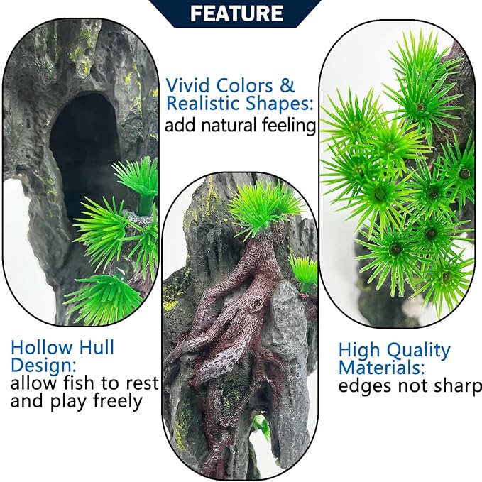 Tall Aquarium Mountain View Stone Decorations Aquarium Ornament Rock Cave Landscape Artificial Mountain Hill View Fish Tank Caves for Betta Hiding Reptile Aquarium Supply