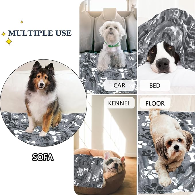 Dog Blanket,Super Soft Fluffy Premium Fleece Pet Puppy Blanket for Large Medium Dog Cat Mat Cover for Bed Couch,Cute Reversible Cow Print, Gray,(41 x 31 Inch)