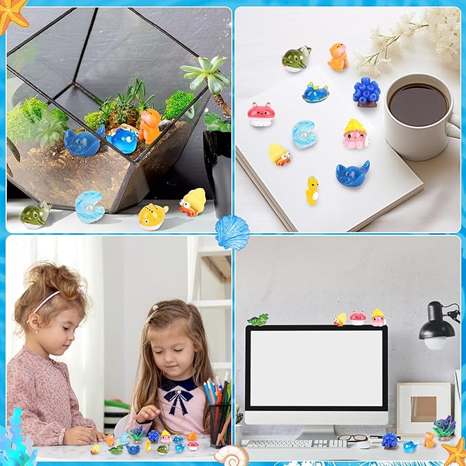 56 Pcs Ocean Mini Resin Animals Sea Tiny Animals Axolotl Seal Shark Turtle Mini Resin Figures Aquarium Ornaments Fish Tank Decorations Garden Fairy Accessories Party Favors