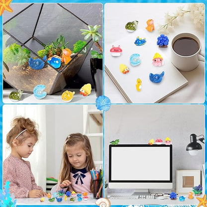 56 Pcs Ocean Mini Resin Animals Sea Tiny Animals Axolotl Seal Shark Turtle Mini Resin Figures Aquarium Ornaments Fish Tank Decorations Garden Fairy Accessories Party Favors