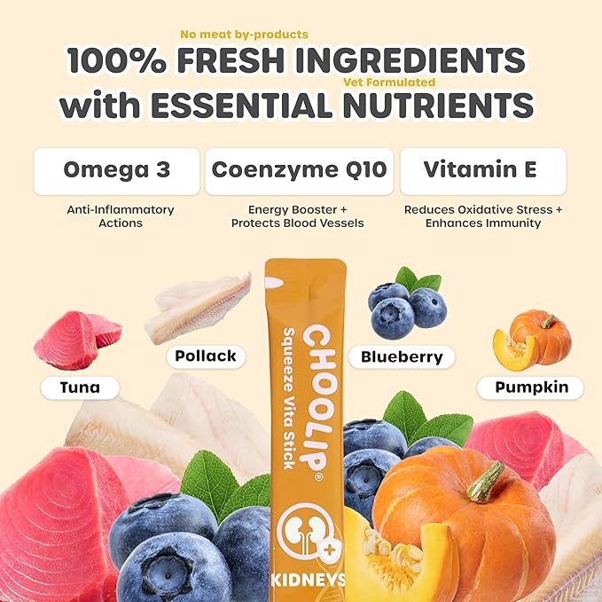 Squeeze Vita Stick Lickable Cat and Dog Treats – 7-Count Kidney Support Sticks with Multivitamins, Soft Squeezable Paste for All Life Stages, Supporting Kidney Health