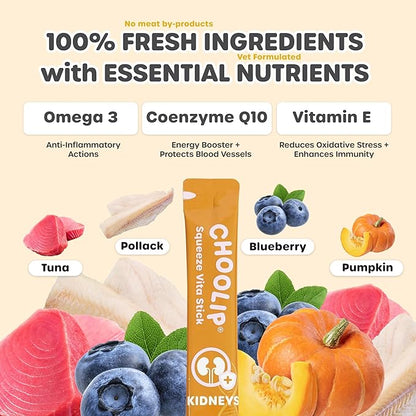 Squeeze Vita Stick Lickable Cat and Dog Treats – 7-Count Kidney Support Sticks with Multivitamins, Soft Squeezable Paste for All Life Stages, Supporting Kidney Health