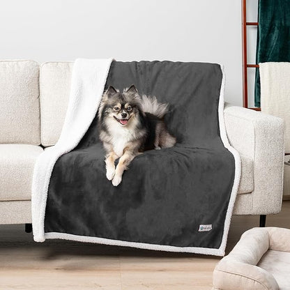 PetAmi WATERPROOF Dog Blanket for Medium Large Dog, Pet Puppy Blanket Couch Cover Protection, Sherpa Fleece Cat Blanket, Sofa Bed Furniture Protector Reversible Soft Plush Washable, 60x40 Charcoal