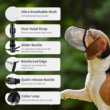 Dog Muzzle, Breathable Soft Muzzle for Medium to Large Dogs to Anti & Prevent Barking Biting Chewing, Reflective & Adjustable Basket Muzzle with Air Mesh for Beagle Beige L