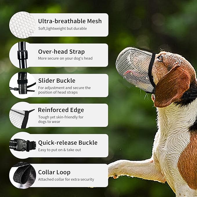 Dog Muzzle, Breathable Soft Muzzle for Small Dogs to Anti & Prevent Barking Biting Chewing, Reflective & Adjustable Basket Muzzle with Air Mesh for Toy Poodles Beige S