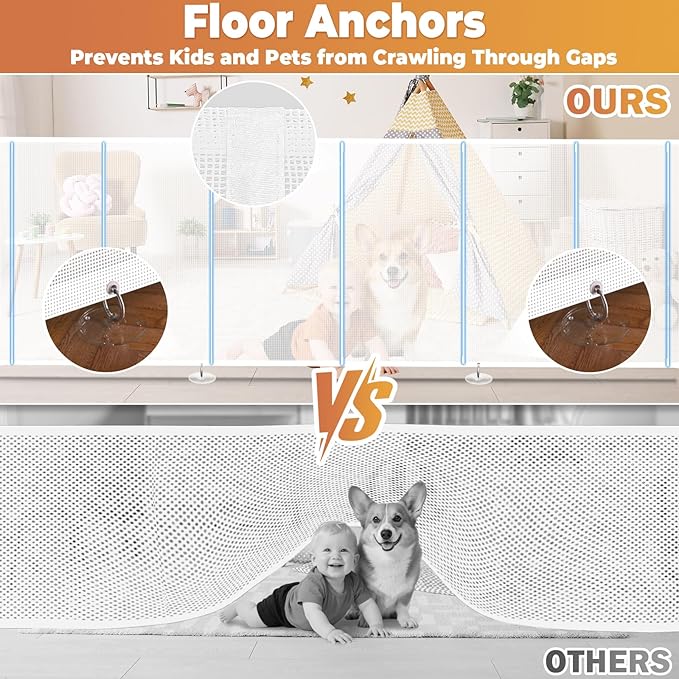 275" Retractable Baby Gates Dog Gate Extra Wide, 52" Tall Child Pet Safety Gate with Reinforced Strips for Stairs, Long Mesh Garage Gates Fence for Outdoor Indoor Large Openings Driveway Decks Patio