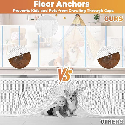 275" Retractable Baby Gates Dog Gate Extra Wide, 52" Tall Child Pet Safety Gate with Reinforced Strips for Stairs, Long Mesh Garage Gates Fence for Outdoor Indoor Large Openings Driveway Decks Patio